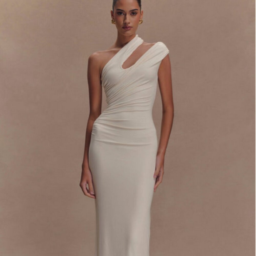 Anastasia One Shoulder Modal Midi Dress - Ivory